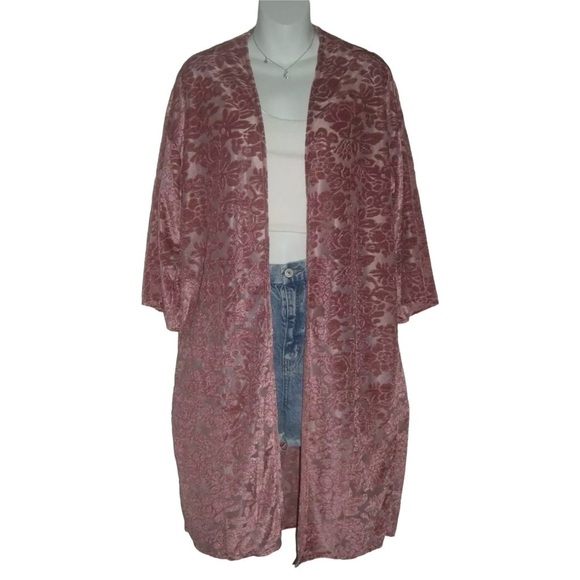 David and Young Duster Pink Crushed Velvet Floral Boho Whimsigoth Festival Beach - Picture 12 of 13